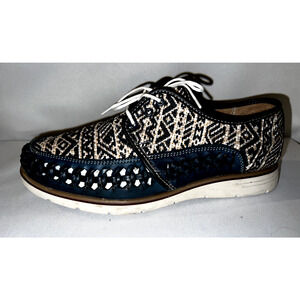 Huaraches Playera Men's Size 7-7.5 (25) Navy Chaleco Leather Geo Accent Oxford